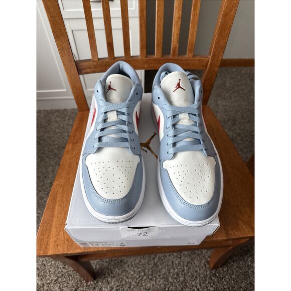 Size 12 Women's Air Jordan 1 Low Sail/Dune Red-Blue Grey-White BS088 - Picture 1 of 5